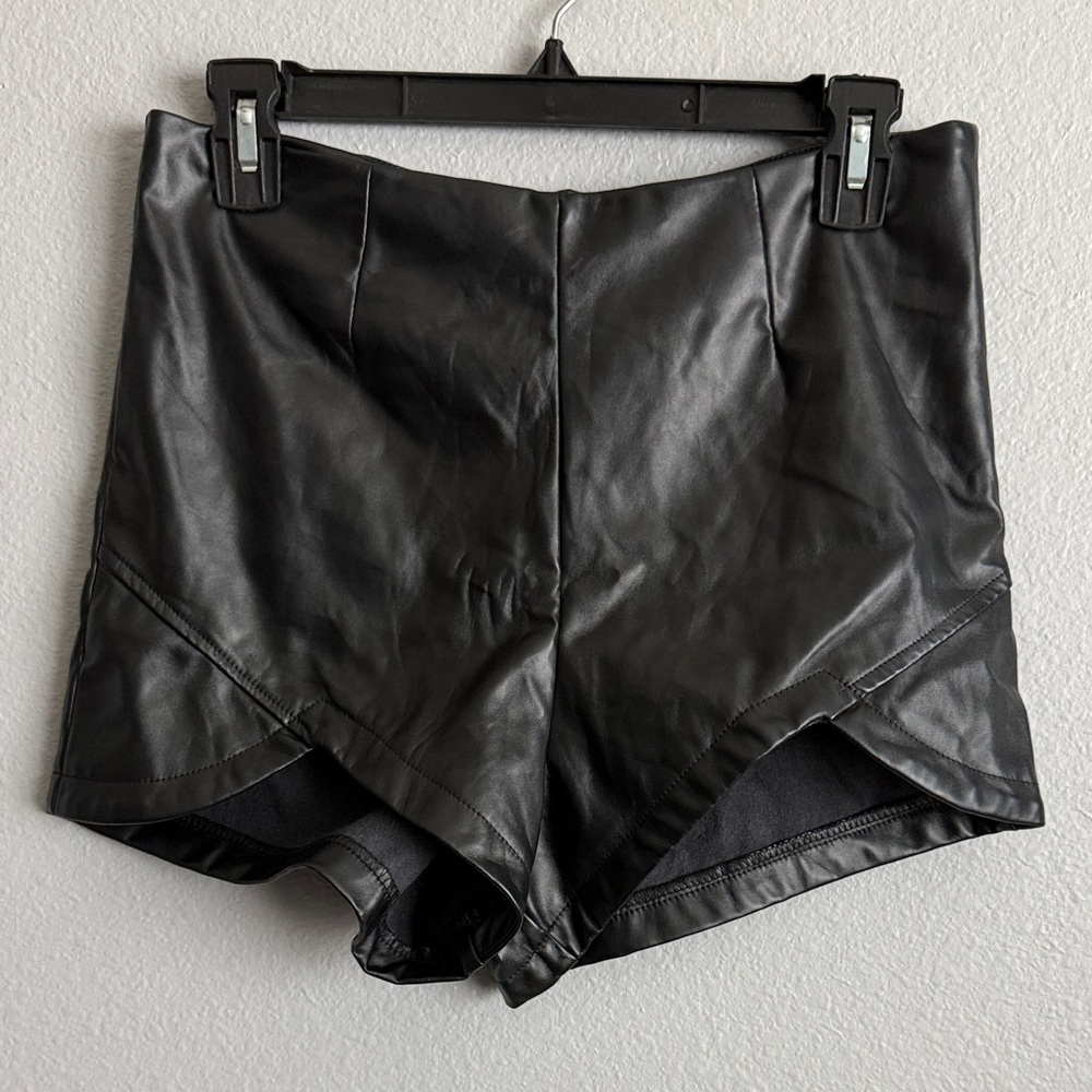 Black Faux Leather Women Shorts
